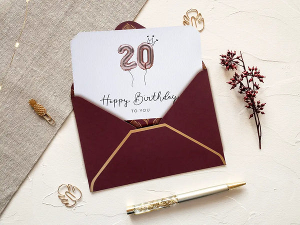 20th Birthday card red with wax seal
