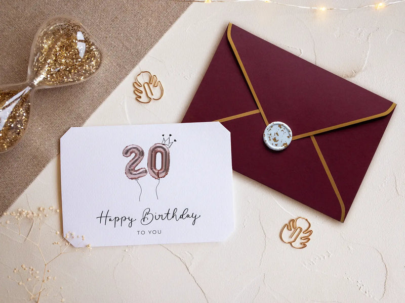 20th Birthday card red with wax seal