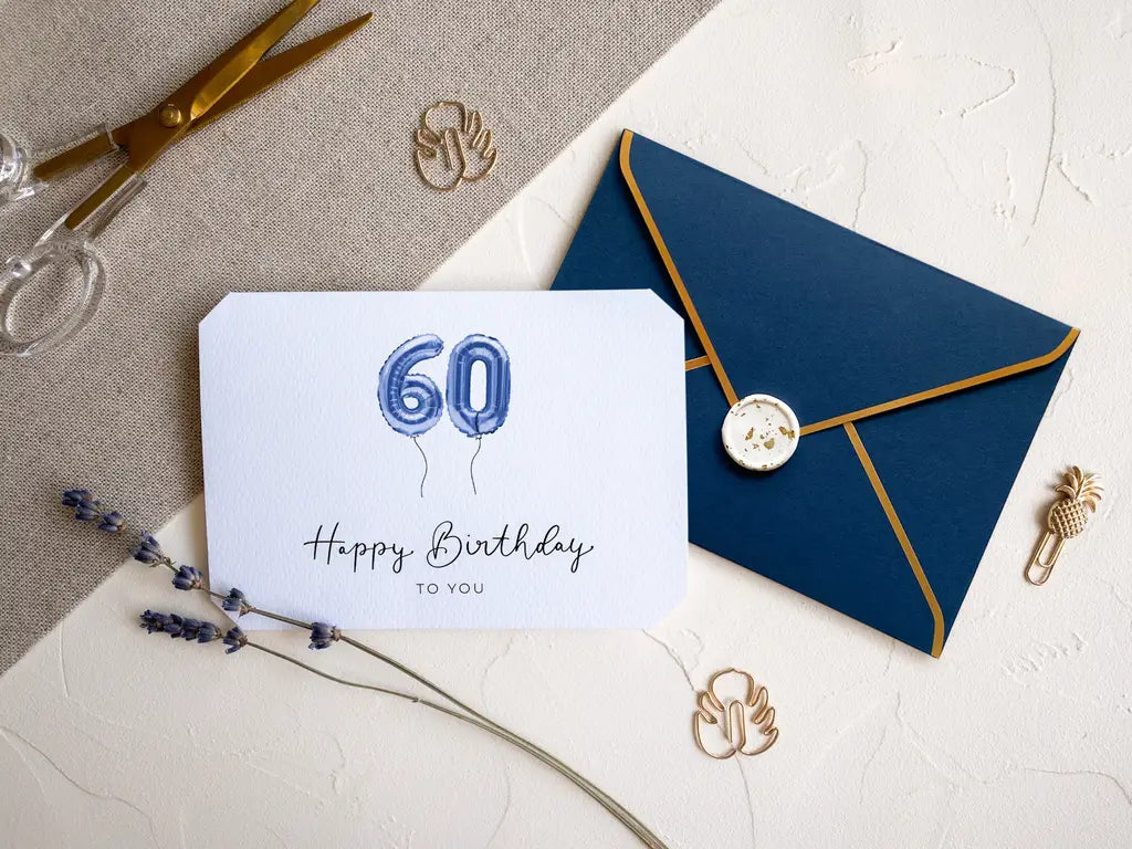 60th Birthday card blue with wax seal