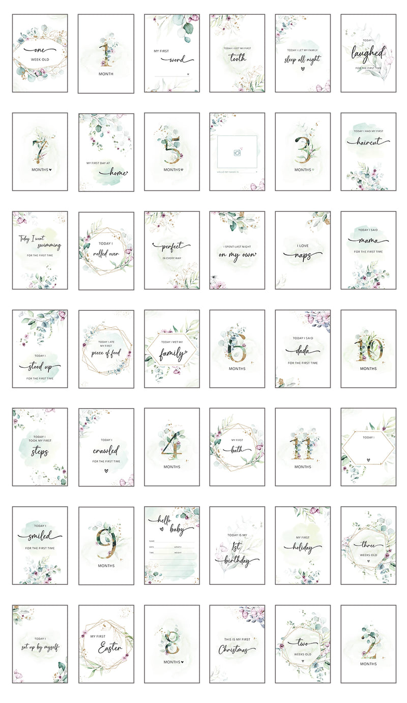 40 Baby Milestone Cards Eucalyptus - JoliCoon